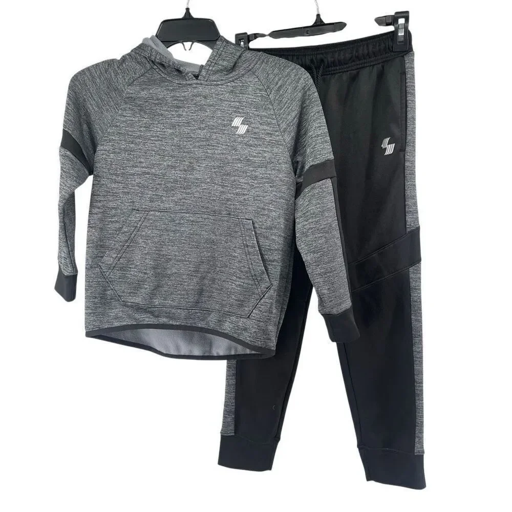 Children’s Place Sport Boys Performance Hoodie & Jogger Set Grey/Black M 7/8